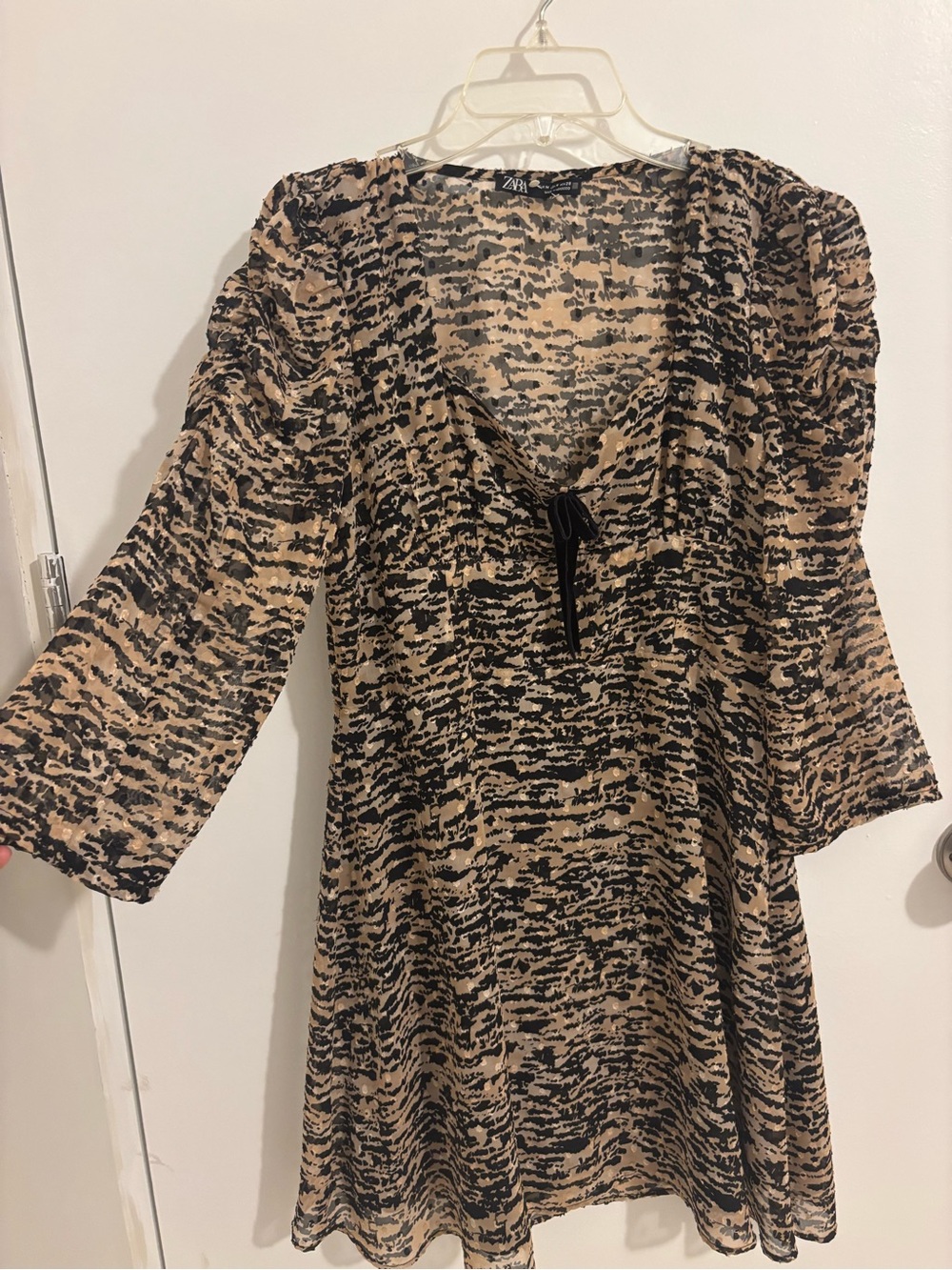 Zara Animal Print Beige and Black Mini Dress